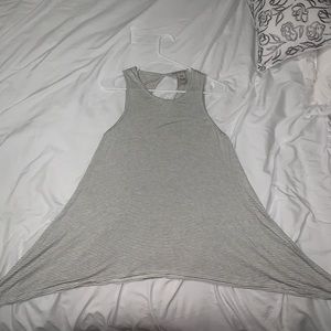 grey and white stripped shirt